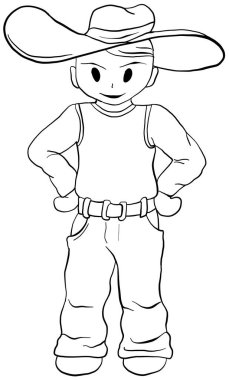 Şapkalı genç bir adam, tam bir yetişkin gibi duruyor. Siyah çizgi. El çizimi tarzı. Vektör grafikleri