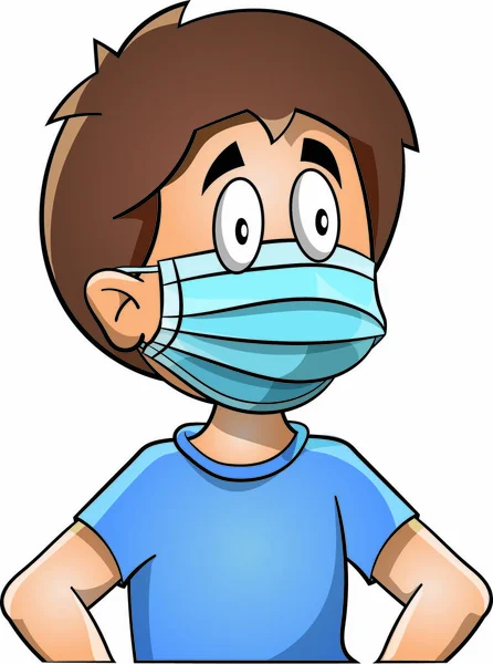 Jongen Met Gezichtsmasker Cartoon — Stockvector