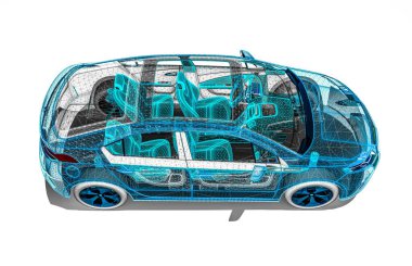 Bir tel çerçeve / tel çerçeve teknolojisini temsil eden 3D görüntüleme