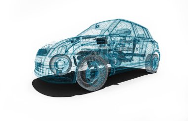 Bir tel çerçeve / tel çerçeve teknolojisini temsil eden 3D görüntüleme