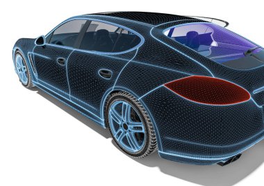 Bir tel çerçeve / tel çerçeve teknolojisini temsil eden 3D görüntüleme