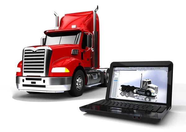 Bir dizüstü bilgisayar / kamyon geliştirme aracını temsil eden 3D görüntüleme