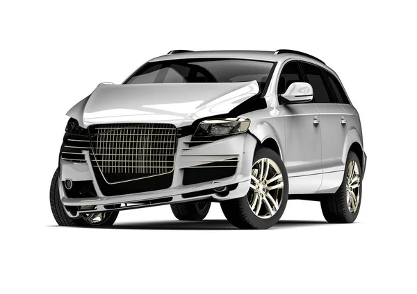 Bir araba kazasını temsil eden 3D görüntüleme / Beyaz Enkaz arabaları bir kazada