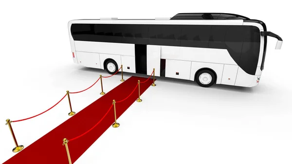 Imagem Renderização Representando Ônibus Luxo Final Tapete Vermelho Ônibus Tapete — Fotografia de Stock