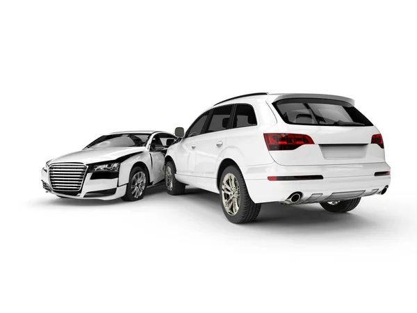 Bir araba kazasını temsil eden 3D görüntüleme / Beyaz Enkaz arabaları bir kazada