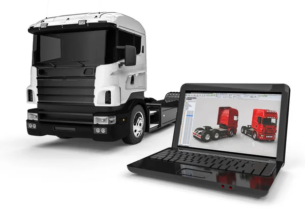 Obraz Renderowania Przedstawiający Ciężarówkę Laptopem Rozwój Ciężarówki — Zdjęcie stockowe