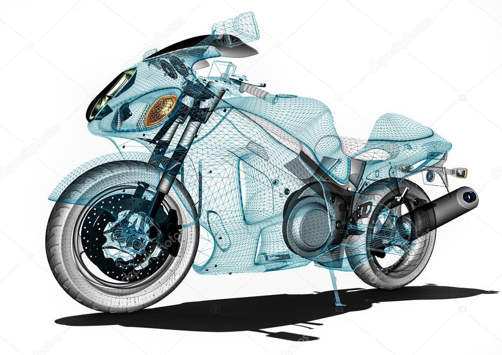 3D render image of a motorcycle representing an motorcycle development process 