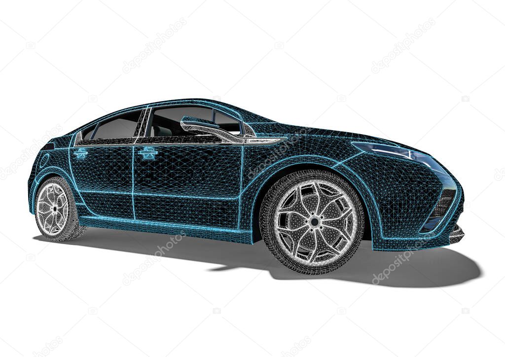3D render image representing an wire frame car / Wire frame technology