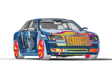 X-ray görüntüsünde bir arabayı temsil eden 3 boyutlu görüntüleme şablonu ve ısı dağılımı 