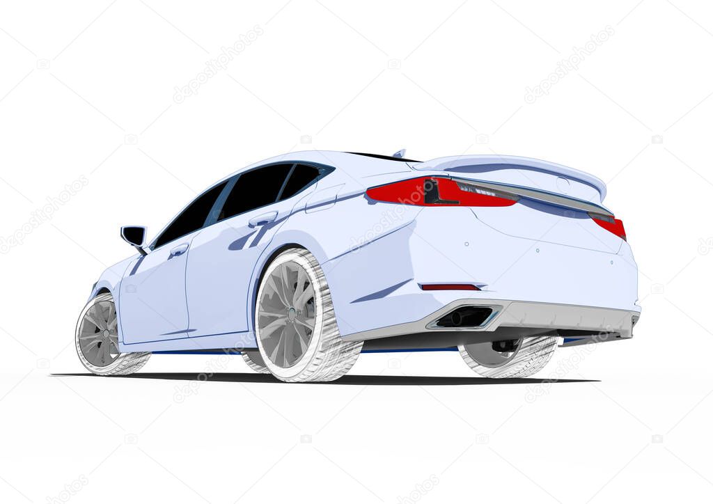 3D render image representing car in different position 