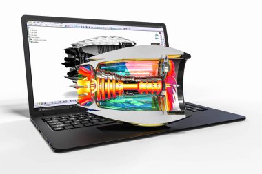 Bir bilgisayar yazılımı yardımıyla uçak motorunun gelişimini temsil eden 3D görüntüleme 