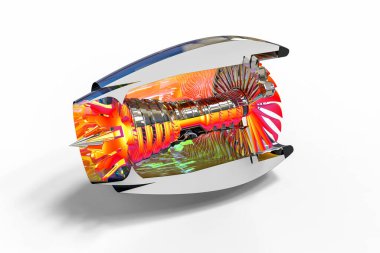 Bir bilgisayar yazılımı yardımıyla uçak motorunun gelişimini temsil eden 3D görüntüleme 