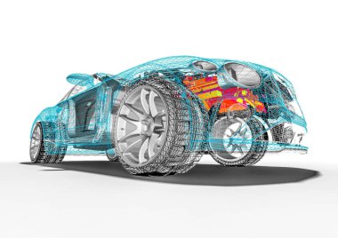 Tel çerçeve / Wire Frame SUV içerisinde lüks bir arabayı temsil eden 3D görüntüleme
