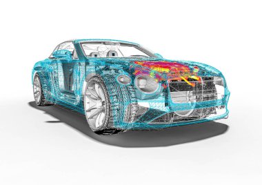 Tel çerçeve / Wire Frame SUV içerisinde lüks bir arabayı temsil eden 3D görüntüleme