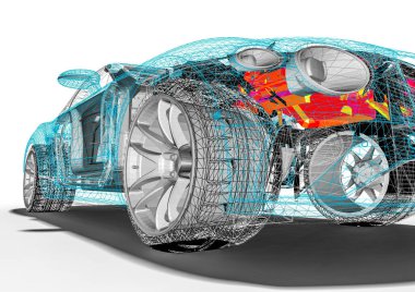 Tel çerçeve / Wire Frame SUV içerisinde lüks bir arabayı temsil eden 3D görüntüleme