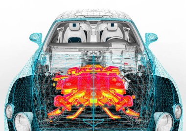 Tel çerçeve / Wire Frame SUV içerisinde lüks bir arabayı temsil eden 3D görüntüleme