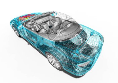 Tel çerçeve / Wire Frame SUV içerisinde lüks bir arabayı temsil eden 3D görüntüleme