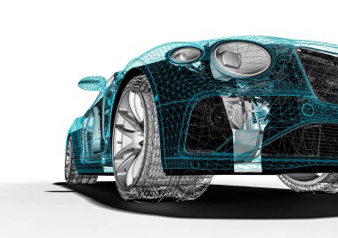 Tel çerçeve / Wire Frame SUV içerisinde lüks bir arabayı temsil eden 3D görüntüleme