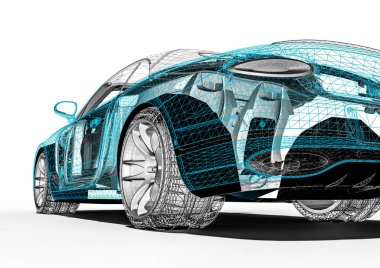 Tel çerçeve / Wire Frame SUV içerisinde lüks bir arabayı temsil eden 3D görüntüleme
