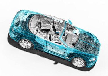 Tel çerçeve / Wire Frame SUV içerisinde lüks bir arabayı temsil eden 3D görüntüleme