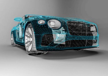 Tel çerçeve / Wire Frame SUV içerisinde lüks bir arabayı temsil eden 3D görüntüleme