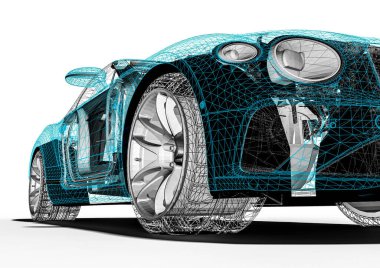 Tel çerçeve / Wire Frame SUV içerisinde lüks bir arabayı temsil eden 3D görüntüleme