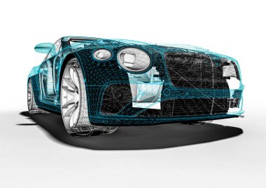 Tel çerçeve / Wire Frame SUV içerisinde lüks bir arabayı temsil eden 3D görüntüleme