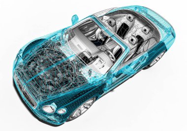 Tel çerçeve / Wire Frame SUV içerisinde lüks bir arabayı temsil eden 3D görüntüleme
