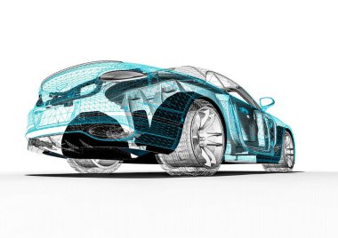 Tel çerçeve / Wire Frame SUV içerisinde lüks bir arabayı temsil eden 3D görüntüleme