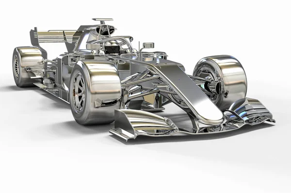 Metal veya kromdan yapılmış bir yarış arabasının 3 boyutlu görüntüsü