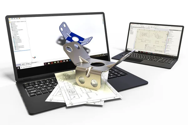 Bir levha metal tasarım sürecini temsil eden 3B görüntüleyici.