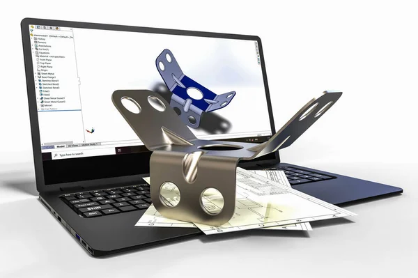 Bir levha metal tasarım sürecini temsil eden 3B görüntüleyici.