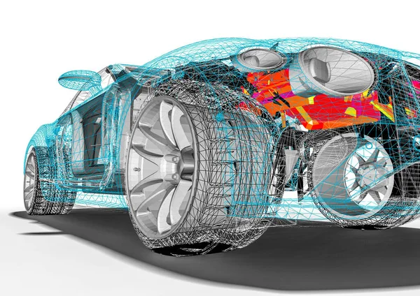 Tel Çerçeve Wire Frame Suv Içerisinde Lüks Bir Arabayı Temsil — Stok fotoğraf