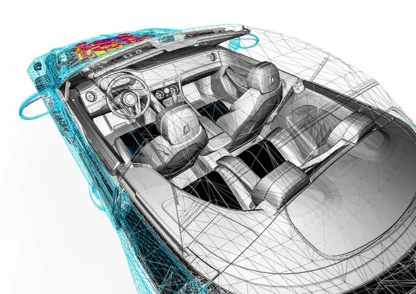Vykreslování Představující Luxusní Automobil Drátěném Rámu Rámeček Drátu Suv — Stock fotografie
