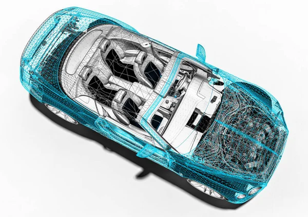 Tel çerçeve / Wire Frame SUV içerisinde lüks bir arabayı temsil eden 3D görüntüleme