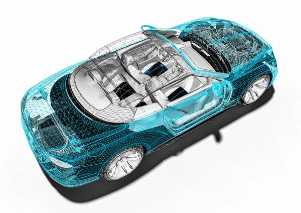 Tel çerçeve / Wire Frame SUV içerisinde lüks bir arabayı temsil eden 3D görüntüleme