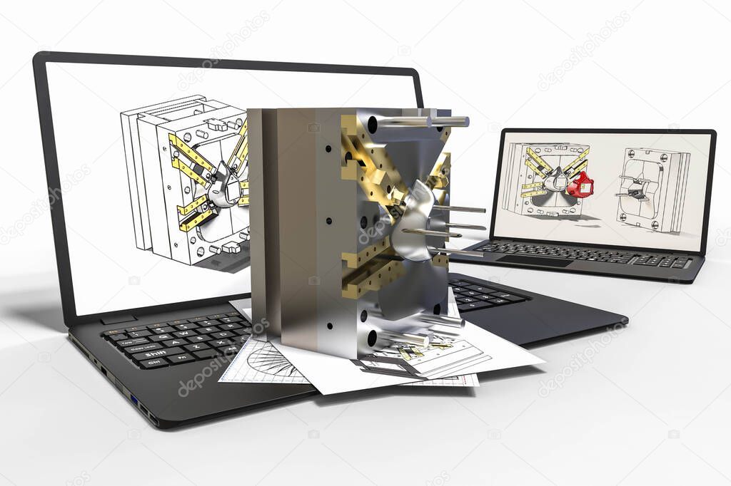 Computer aided design with 3D software. Business, development.