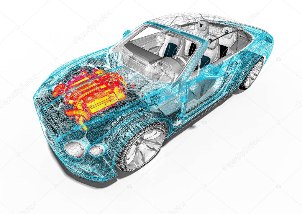 3D render image representing an luxury car in wire frame / Wire Frame SUV