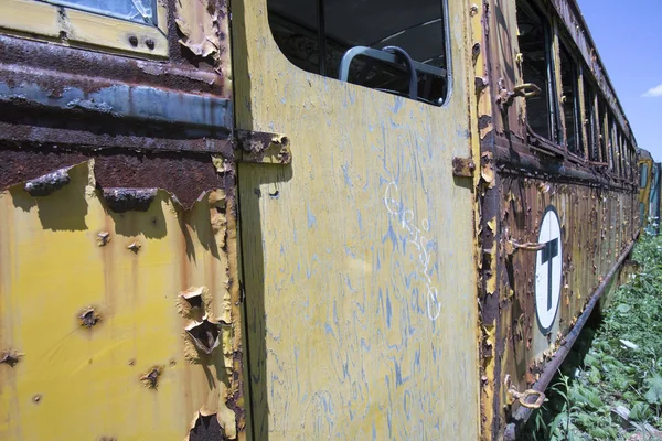 Chipped and rusting trolley car