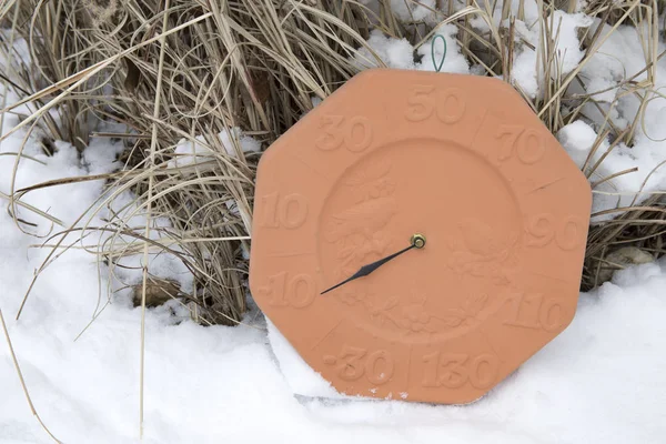 Outdoor thermometer registering below zero