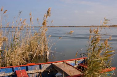 Ebro nehrinin ağzının sessiz manzarası bir balıkçının teknesinden görüldü.