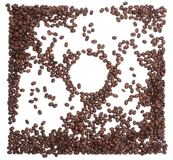 Rostade Kaffebönor Isolerade Över Vit Bakgrund View Från Toppen Med — Stockfoto