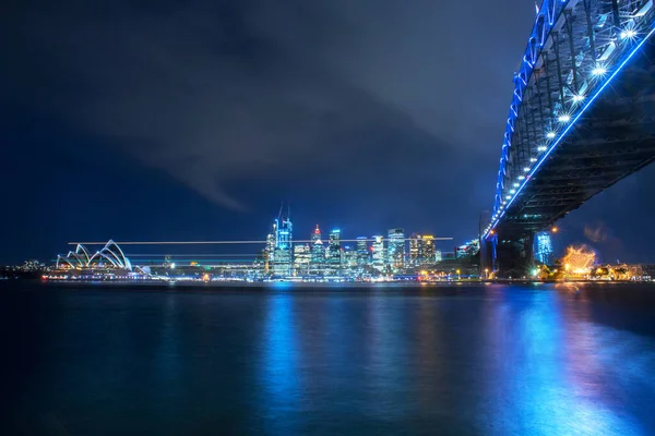 Sydney Harbour Bridge Night Beautiful Reflection Long Exposure Shot — Stock Photo, Image