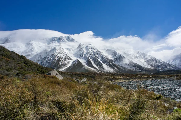 Mount Cook Covered Snow View Hooker Valley Track — Stock Photo, Image