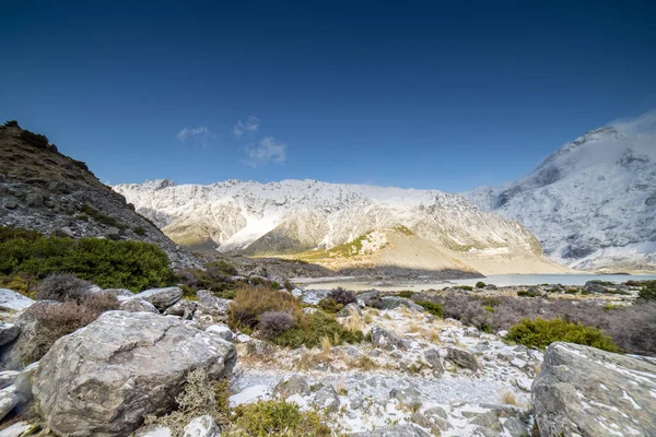 Niesamowity Widok Tor Hooker Valley Mount Cook Nowa Zelandia — Zdjęcie stockowe
