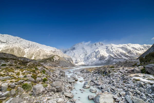 Niesamowity Widok Tor Hooker Valley Mount Cook Nowa Zelandia — Zdjęcie stockowe