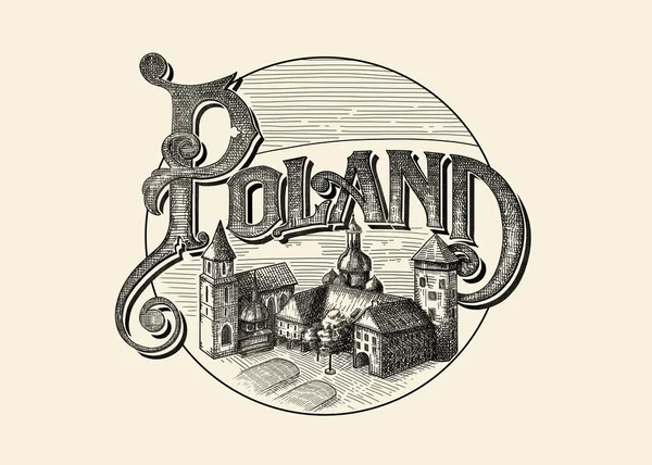 Polónia - Ilustração em letras com desenhos de edifícios — Fotografia de Stock