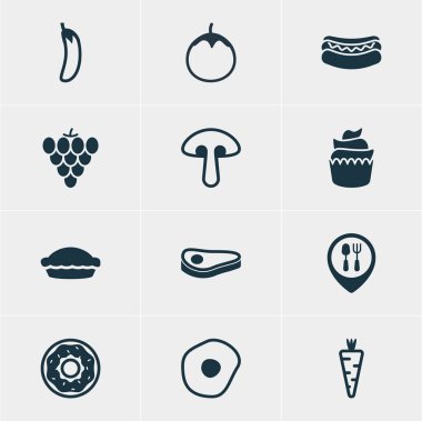 12 pişirme simgeler vektör Illustration. Patlıcan, düzenlenebilir paket çırpılmış yumurta, sebze ve diğer öğeleri.