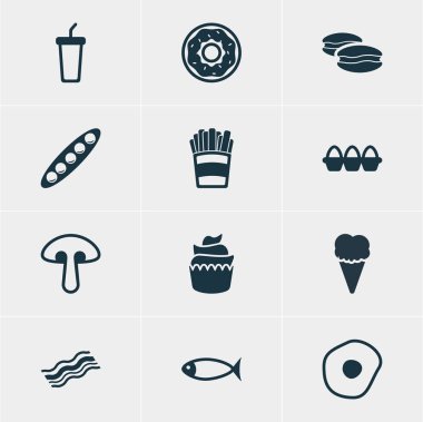 12 mutfağı simgeler vektör Illustration. Mantar, bisküvi, jambon ve diğer öğeleri düzenlenebilir sürüsü.