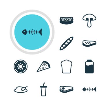 12 pişirme simgeler vektör Illustration. Kek, Streetfood, mantar ve diğer öğeleri düzenlenebilir paketi.